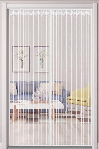 Magnetic Fly Screen Door, Rainberg Heavy Duty Bug mesh Curtain with Powerful Magnets and Full Frame Magic Tape, Insect Protection Door no Gap, Keep Bugs Out. (White, 110 x 220 cm)