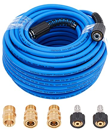 FIXFANS Hochdruckreiniger-Schlauch – 0,6 cm x 30,5 m Hochleistungsreiniger-Verlängerungsschlauch – knick- und verschleißfester Hochdruckschlauch als Ersatz – kompatibel mit M22-Armaturen – 3600 PSI