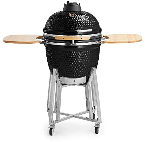 Ceramic BBQ Grill Kamado Charcoal Egg Barbecue Oven with Stand Outdoor Barbeques & Smokers (23.6 inches, Black)