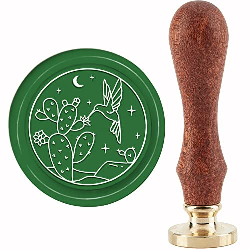 craspire Kaktus-Wachs-Siegelstempel Kolibri Vintage-Siegelwachsstempel Mond Stern 30 mm Retro Abnehmbarer Messingkopf Mit Holzgriff Für Hochzeitseinladungen Umschläge