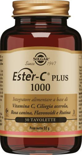 Solgar Ester-C Plus 1000, Vitamina C ad Alta Biodisponibilità, 30 Tavolette, Supporto Immunitario e Antiossidante