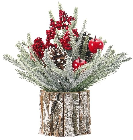 Super Holiday Small Christmas Tree, Artificial Mini Tabletop Christmas Tree Decorations Include Apple/Berry/Pinecone, for Home Party Thankgivings Christmas Decor, Indoor 13.7 Inch