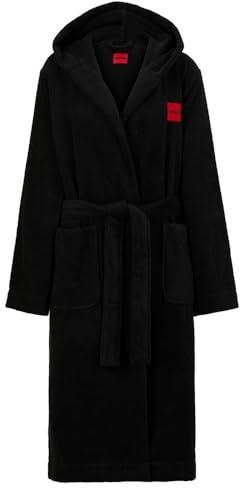 HUGO Damen Terry_hooded DRESSING GOWN, Schwarz 1,XL