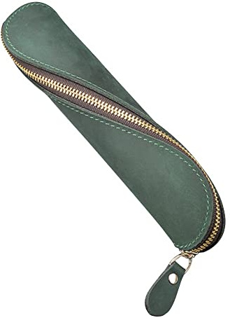 Leder Federmäppchen, S-Form Vintage Bleistift Beutel Stifthülle Stifte Etui Stiftehalter Lederetui Stiftetui mit Reißverschluss für Schule, Arbeit, Büro