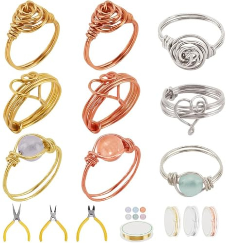 WEBBEDY 12 Satz Ringe Selber Machen Set Schmuckherstellung Kit 3 Styles | gold;silver;rose gold;schmuck selber machen set;wire wrapped ring making kit; schmuck set erwachsene;für frauen
