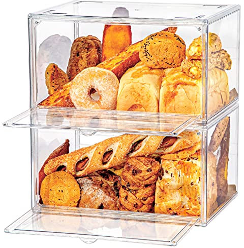 GROPKNIO 2pcs Large Bread Box Kitchen Countertop upgraded - Large Capacity Transparent Bread Rack Storage Box， 20 Sheets of Greaseproof paper-Stackable Double-Layer Bread Pantry Storage Container