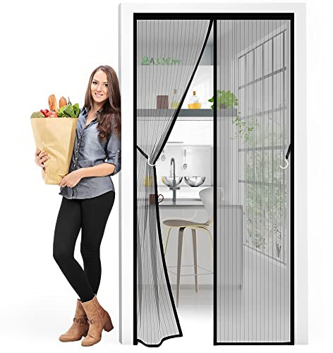 Insektenschutz Tür Vorhang, 160 x 240 cm Polyester Lamellenvorhang, Klemmleiste Fliegenvorhang - Schwarz