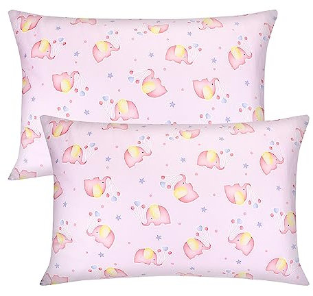 Kissenbezug Kinder 2 Stück Baby Kopfkissenbezug Baumwolle Toddler Pillowcase Kissenbezüge Kissen 40 x 60 cm Kissenhülle Mädchen, Geschenke zum Kindertag Elefant