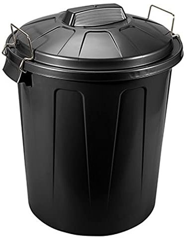 Acan Tradineur - Cubo de Basura con Tapa y Asas metálicas, 31 litros, plástico Resistente, contenedor de residuos, Papelera, Reciclaje, Industrial, hogar, Fabricado en España, 48,2 x 37,5 cm (Negro)
