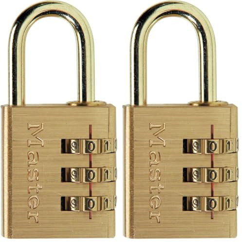 Master Lock 630EURD Cadenas à Combinaison à 3 Chiffres en Aluminium et Finition Laiton, Doré, 6,5 x 3 x 1,5 cm (Lot de 2)