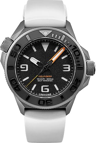 Undone AQUADEEP SIGNAL Automatik Titan Silikon Grau Weiß Saphir Herrenuhr, sand, Armband