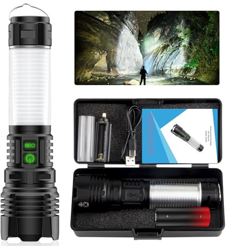 AOMEES Led Taschenlampe Aufladbar, 250000 Lumen Led Taschenlampe Extrem Hell mit COB Seitliche Beleuchtung & 5000 mAh Akku, 5 Leuchtmodi, IPX5 Wasserdicht für Outdoor Notfälle/Camping/Wandern