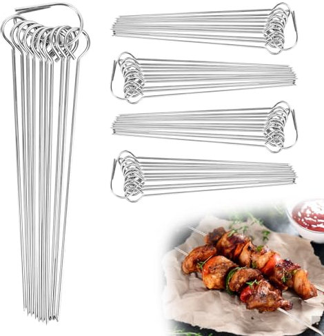RUCUDIM Brochetas para rouladenspieße de acero inoxidable para barbacoa, brochetas largas para carne, pinchos de metal, reutilizables, de acero inoxidable (10,5 cm, 50 unidades)