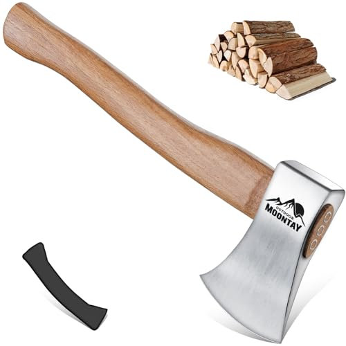 Moontay Beil Axt Outdoor Survival Axt 38cm Hochwertige Spaltaxt für Holz Scharf Wikinger Axt mit Holzgriff für Camping Bushcraft Garten