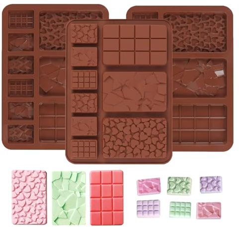 Silikon Schokoladenform, 3 Stück Mini Chocolate Bar Mold, Schokoladenriegel Form, Silikonform für Schokolade für Diy Schokolade Praline SüßIgkeiten (15 * 20,4cm Braun)