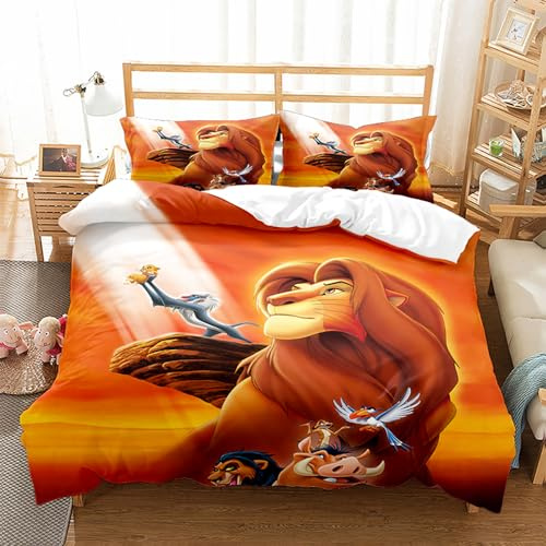 Bettwäsche-Set König Der Löwen, Bettbezug-Set Für Jungen Und Mädchen, Junior-/Kinderbett, Wendbar, Schöner Bunter Bettdeckenbezug (135x200cm,Löwe 08)