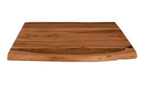 SAM Holzplatte 60x60 cm Tom, Tischplatte aus Akazienholz massiv + nussbaumfarben, Baumkanten-Platte für Heimwerker, geeignet für Arbeitsplatten, Tische & Fensterbretter