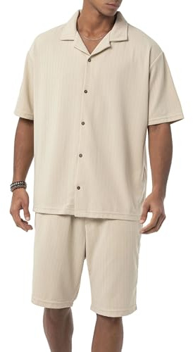Red Bridge Herrkostym kortärmad skjorta – shorts korta byxor set, Beige, S