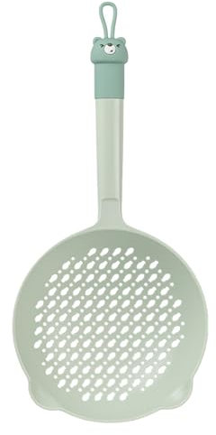 Espumadera con gancho, cuchara coladora plana, perforada gruesa, de con mango de gancho, espumadera de cocina, espumadera, cucharón colador, cuchara coladora, colador, cucharón (Grün)