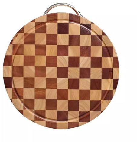 Tagliere rotondo in legno, tagliere rotondo in legno spesso con scanalatura for il succo e manici, tagliere da portata, for tagliare e servire salumi, verdure e frutta(33cm)