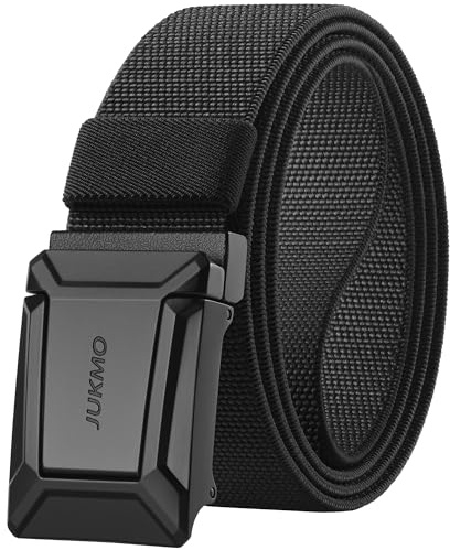 JUKMO Ceinture tactique extensible pour homme, travail militaire, randonnée, 3,8 cm, sangle en nylon élastique à cliquet à dégagement rapide, noir, Large-for Waist 42-46 (Length 53)