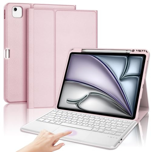 SENGBIRCH Tastaturhülle für iPad Air 13 (M3 2025/M2 2024) - QWERTZ Deutsche Touchpad Tastatur Abnehmbare Bluetooth Wireless Tastatur für iPad Air 13'' (M2) 2024, Hellrosa