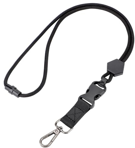 Segus Schlüsselband, 1 Stück Schlüsselband Sicherheitsverschluss, Lanyard mit Einstellbarer Länge, Rundes Umhängeband mit Abnehmbarer Schnalle, für Sportpfeifen, Karte (Schwarz)