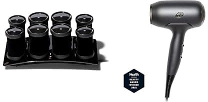 T3 Volumizing Hot Rollers Luxe Set mit 4 beheizten 44-mm-Lockenwicklern und 4 beheizten 38-mm-Lockenwicklern + T3 Fit Kompakter professioneller Haartrockner