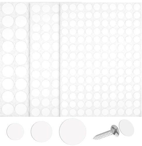 290PCS Screw Covers Self Adhesive Screw Cover Stickers, 12mm 15mm 21mm Non-faded White Hole Cover Pvc Dustproof Sticky Screw Covers Caps Decals for Furniture Wood Screws Wall Cabinet Desk Wall (White)