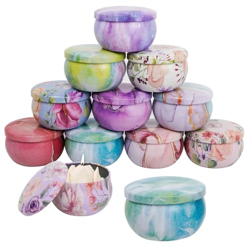 12 Pack Small Candle Tins with Lids, 2.2oz Metal Candle Jars for Making | 12 Unique Retro Pattern Candle Cans, Candle Making Kit Metal Containers for Adults DIY Crafts, Recyclable Tinplate Wax Melts