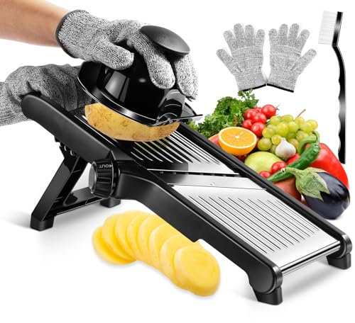 Pawchop Mandoline Vegetable Slicer, Stainless Steel Mandoline Food Slicer for Vegetable, Multi Functional Kitchen Mandolin for Potato Cabbage Onion Fruits, Send Gloves & Cleaning Brush