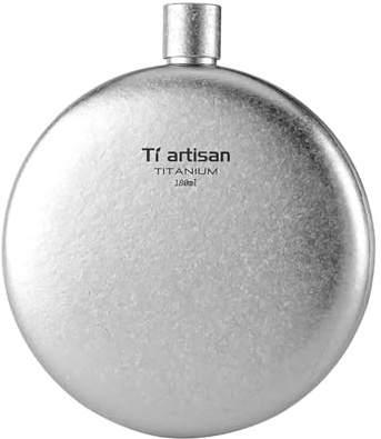 Ti artisan Titanium Portable Outdoor Flat Round Wine Flask Hiking Climbing Ultralight Titanium Flask Wine Bottle for Outdoor Camping (Ice Flowers)