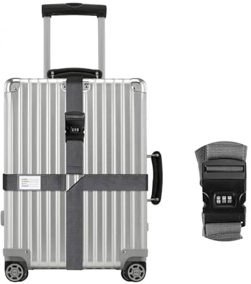 Cinghia per Valigia con Lucchetto, Elegante Cinghia Incrociata Regolabile con Targhetta per Indirizzo, Set per Valigie da 20 a 34 Pollici Accessori da Viaggio (grigio)