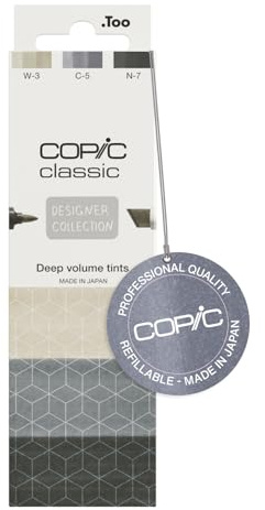 COPIC Classic DESIGNER COLLECTION Set Deep volume tints, Marker Set mit 3 Sand- und Grautönen, Twin Marker mit einer breiten und einer feinen Spitze