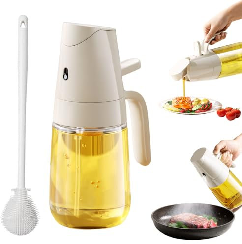 Spray Huile avec Brosse Améliorées, 300 ml Vaporisateur pour Friteuse d´Air, Pulverisateur Anti-goutte, Vaporisateur d'Huile d'Olive, Verre et en Acier Inoxydable, pour Cuisson, Salades, Vinaigre