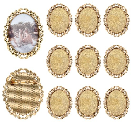 PH PandaHall 10pcs Brosche Cabochon Einstellung Vintage Brosche Blank Lünette Antike Gold Broschen Pins Tabletts Oval Cabochon Rahmen Foto Pins Basis für Hochzeit Braut Brosche DIY Handwerk 51x40x2mm
