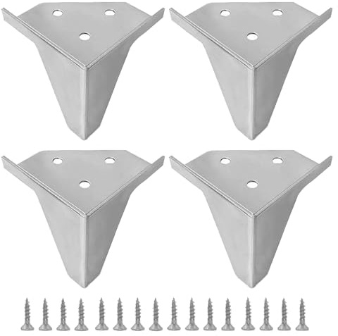 Afoxon 4IN Gold Furniture Legs,4 Pack Modern Triangle Furniture Replacement Legs Metal Table Legs for for Table Cabinet, Chair, Dresser,Armchair,Verified Lab Test Supports +1600 Pounds (silver)