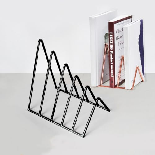 LIKEUDO Metall Zeitschriftenhalter für Schreibtisch, 5 Fächer, 13,5x14x9,5 cm, Dreieckiges Design, Büro Organizer, Schwarz/Roségold/Weiß/Silber (Schwarz)