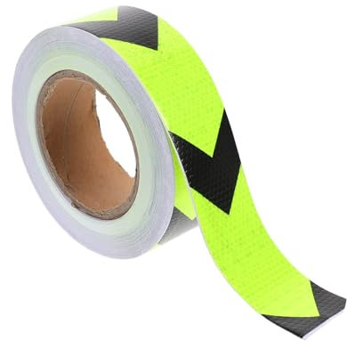 HEALEEP Cinta De Advertencia Reflectante Fluorescente Amarilla y Negra 5 Cm x 25 M, Resistente Al Agua Patrón De, Flexible y Multiusos Para Seguridad Vial y Señalización