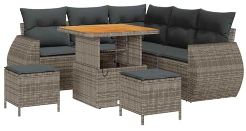 vidaXL Gartensofa-Set 8 pcs Grau Poly-Rattan, Garten und Terrasse, robuster modularer Stil, Loungemöbelset, Rattansofa, Akazienholz, wetterfest