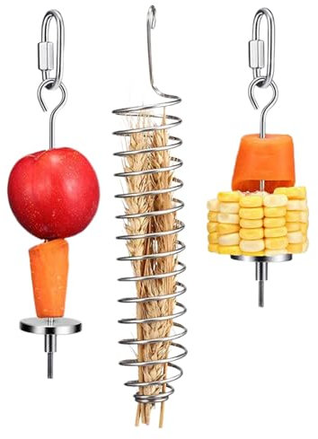 Jouets pour Oiseaux - Perroquets - Distributeur De Fruits Comestible Pour Perroquets,3 Pièces d'Accessoires de Cage en Acier Inoxydable, Fourchettes à Légumes pour Perroquets, Perruches et Inséparable
