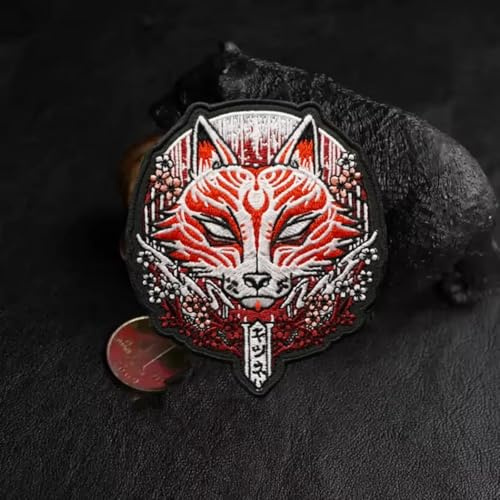 Klett Patch Japanischer Fuchs Kampf Militär Moral Bestickter Aufnäher Mit Haken- Und Flauschbänder
