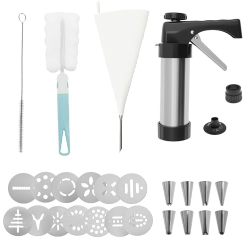 KTZCTPCA Churro Press Maker, Cookie Press Kit Cookie Maker Machine, Biscuit Press Tool, Biscuit Maker Press Cake Decorating Presser with 9 Piping Tips for Making & Decorating
