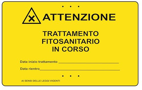 M-ITALY CARTELLO SEGNALETICO - TRATTAMENTO FITOSANITARIO IN CORSO - Adesivo Extra Resistente, Pannello in Forex, Pannello In Alluminio (Alluminio, 20x31 cm)