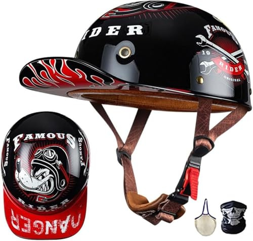 Moto Casquette De Baseball Demi-Casques De Moto Scooter Cyclomoteur Casques À Face Ouverte Hommes Et Femmes Casque Mobylette Moto Bols Dot/ECE Homologué Vintage Casque Jet