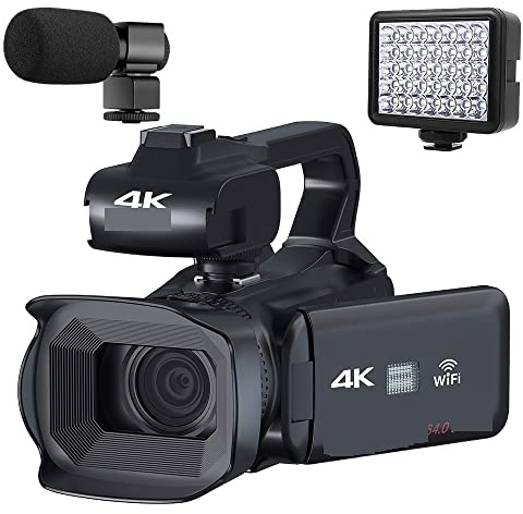 Appareils Photo Numériques, Caméra vidéo numérique 64MP for la photographie caméscope Vlog 4K 60FPS flux en direct Webcam enregistreur vidéo à mise point automatique(128G SD Card,With Light MIC)