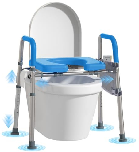 WHLICKS 500lbs Toilet Seat Risers with Handles, Padded Raised Toilet Seat for Seniors, Adjustable Height Toilet Riser, Handicap Elevated Seat, Fit Any Toilet, Blue