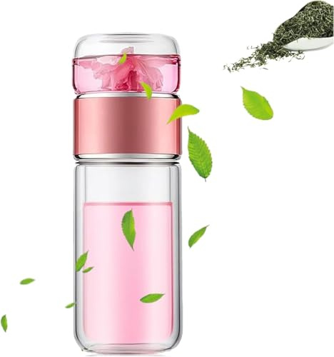 Tryteava - Infusor de vidrio, infusor de té inteligente 3 en 1, tetera portátil con colador, taza de té de separación de té de vidrio de doble capa, preparación caliente y fría, para té de hojas