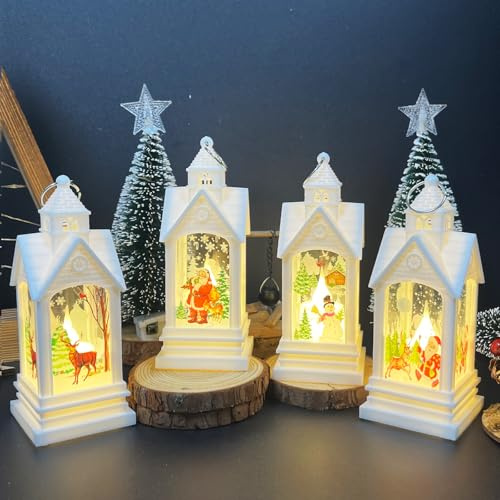 JINGTOPS 4 Stück LED Laterne Weihnachten 13X5cm Weihnachtsdeko Laterne | Weihnachtslaterne Lichterketten, Weinachtsdekorationen für Draußen Innen,Esstisch,Fensterbank, Warmweißes, Batteriebetrieben