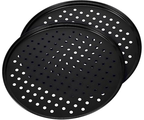 SOPOTUTU 2 Pezzi Teglia Pizza Carbonio con Fori per Teglia Rotonda Antiaderente per Pizza e Dolci Facile da e Versatile